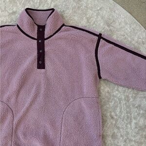 Terra & Sky Lavender Sherpa Jacket with Dark Plum Trim